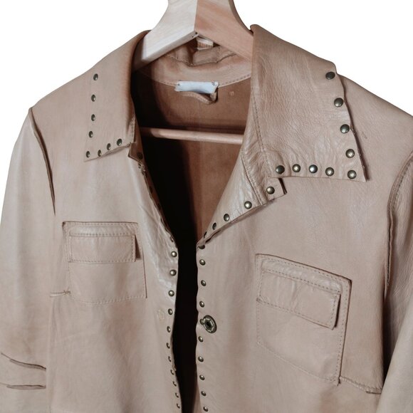 Blur Italian Leather Panama Tan Brown Luxury Studded Jacket Distressed - Picture 3 of 12